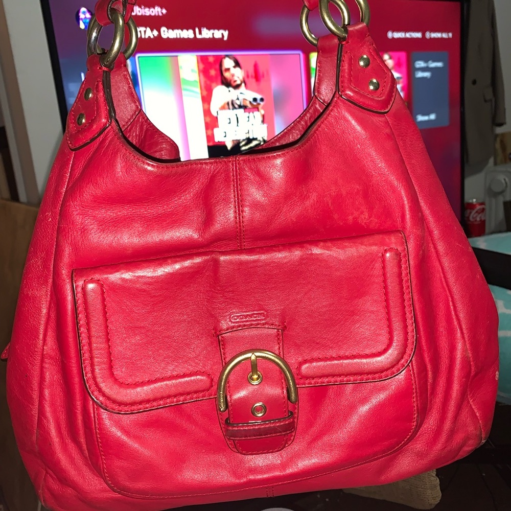 Coach red leather Campbell hobo bag